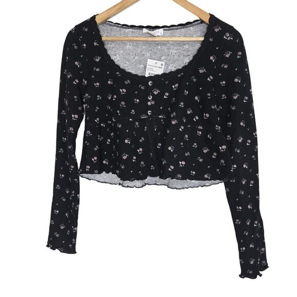 NWT Kirious Los Angeles Crop Top Medium Black Ditsy Floral Babydoll Whimsigoth - Picture 1 of 11
